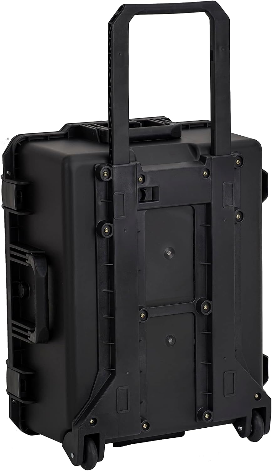 MEIJIA Portable All Weather Premium Rolling Wheels Waterproof Hard Compact Camera Case with Customizable Fit Foam,Pull Handle, 24.6'X19.7'X11.7',Black