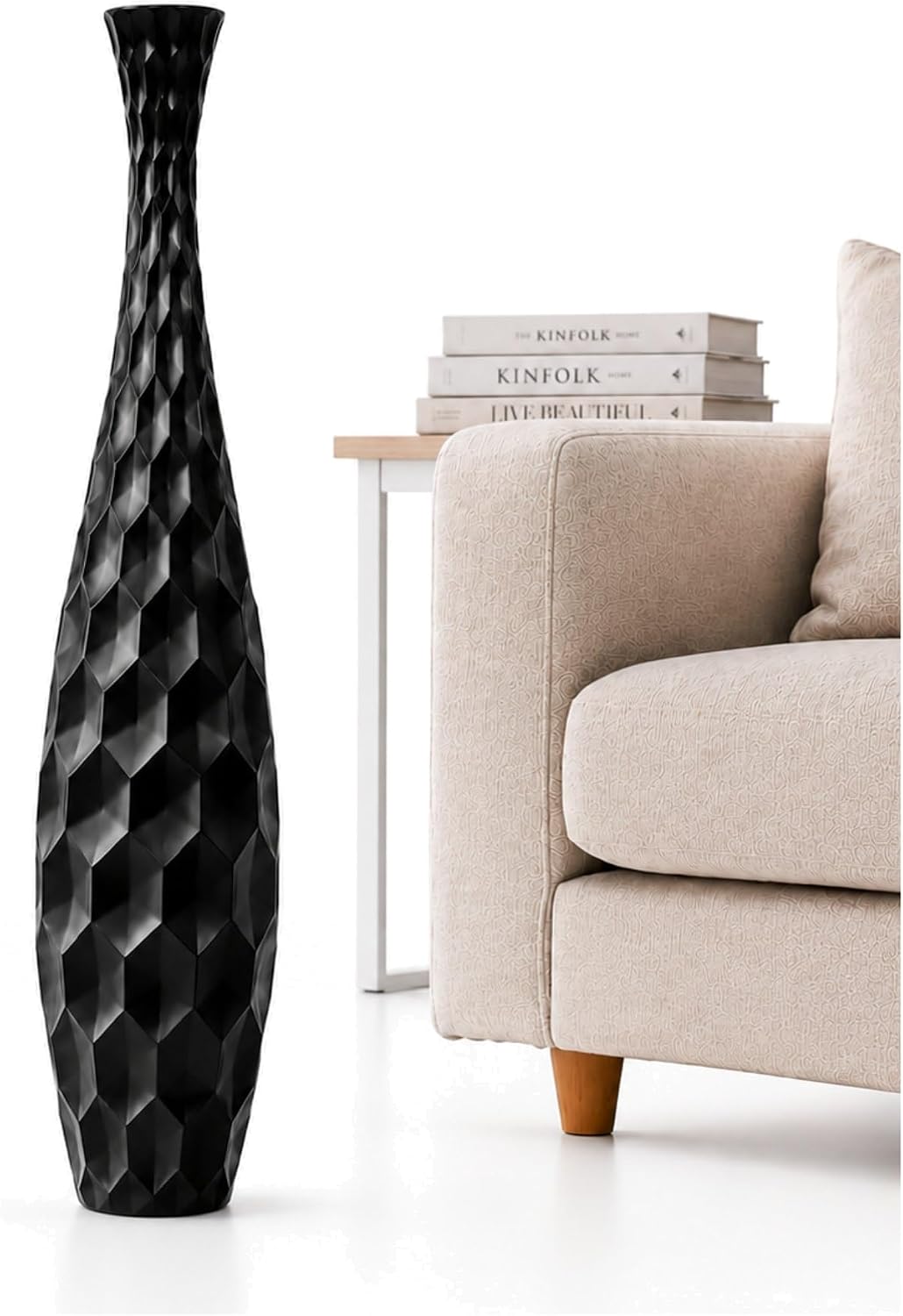 Leewadee Large Black Home Decor Floor Vase - Wooden 34 inch Tall Farmhouse Decor Flower Holder for Fake Plant and Pampas Grass