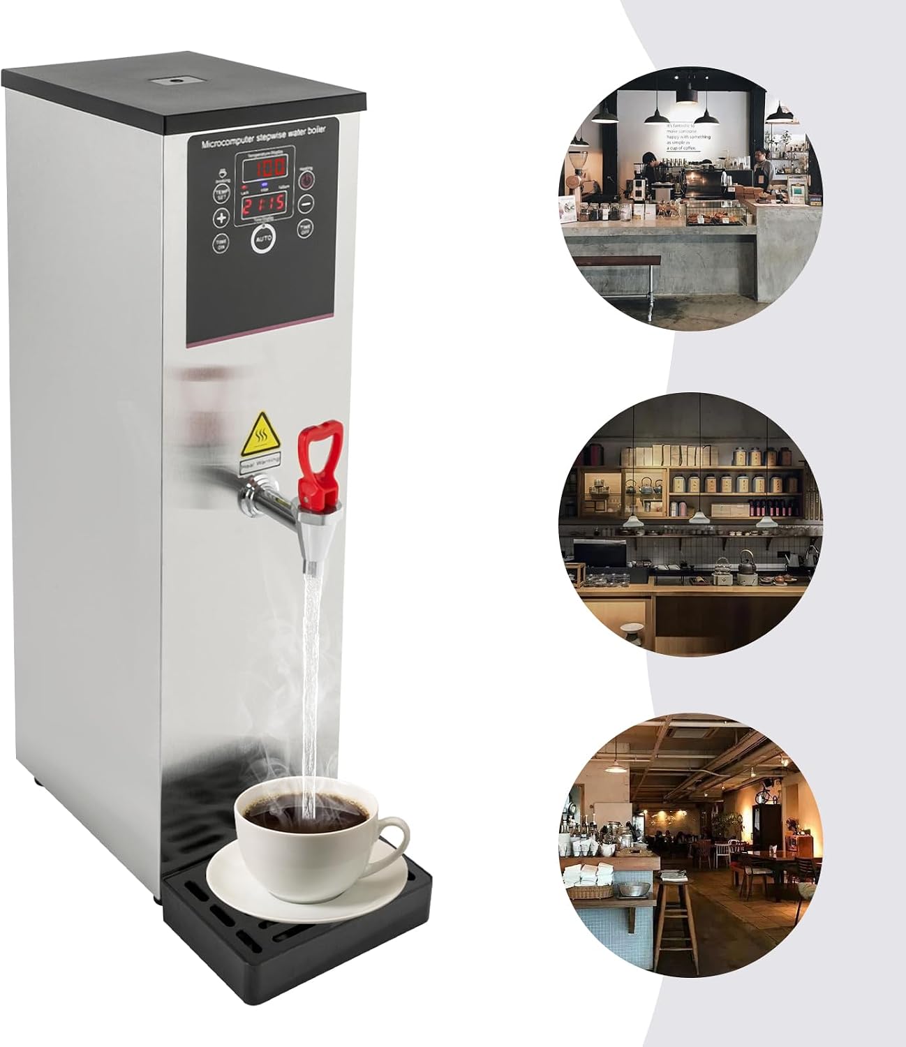 Electric Water Boiler, Step-Heating Commercial Hot Water Dispenser Fast Ready Water Boiler Machine Large Capacity 15L/3.96gal for Tea Milk Restaurant Hotel Caterers, Restaurants, Silver