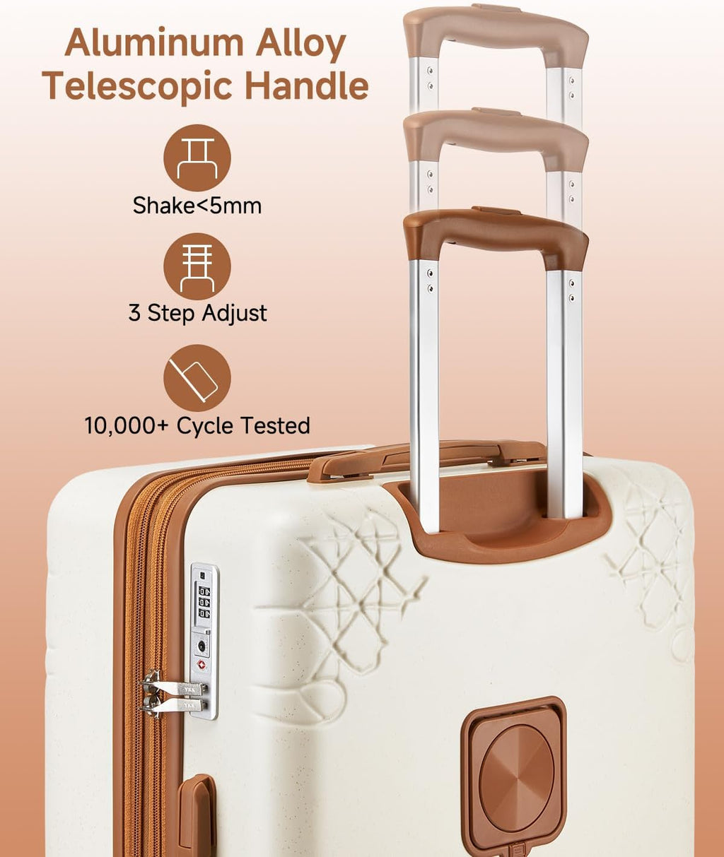 Somago 3 Piece Luggage Set with Cup Holder, Expandable 25% Capacity Suitcase with Shock-Absorbing Braking Spinner Wheels Moon Star Design Hardside Suitcase with TSA Lock (Beige White,Expandable Sets)