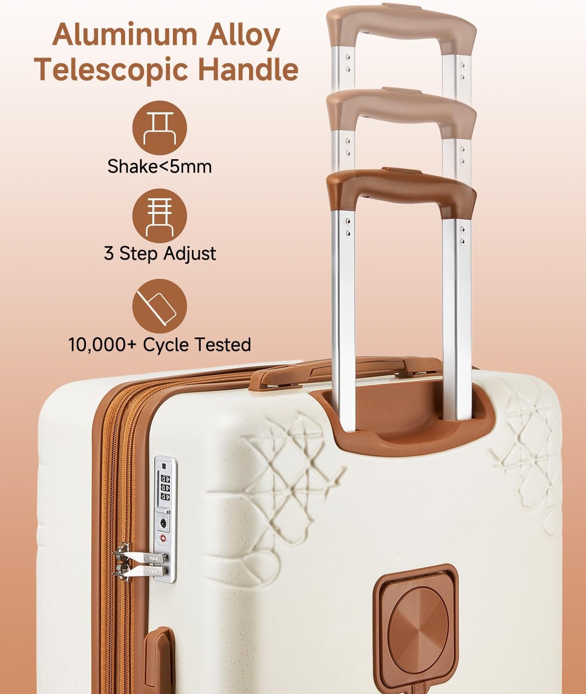 Somago 3 Piece Luggage Set with Cup Holder, Expandable 25% Capacity Suitcase with Shock-Absorbing Braking Spinner Wheels Moon Star Design Hardside Suitcase with TSA Lock (Beige White,Expandable Sets)