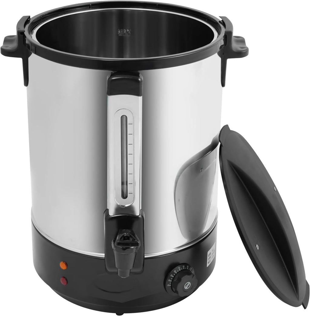 Hot Water Dispenser, 38L Stainless Steel Commercial &Household Electric Hot Water Bucket, Double-Layer Water Boiler for Coffee Break, Catering, Church, Restaurant (Black)