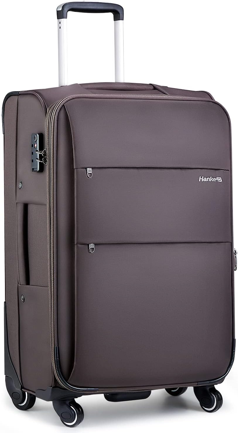 Hanke 24 Inch Expandable Luggage Large Suitcases with Wheels Softside Checked Luggage Rolling Suitcase with Lock Lightweight Travel Luggage for Men and Women 24 Inch Luggage.(Coffee)