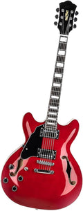 Full Size Left Handed Electric Guitar With Semi Hollow Solid Stainless Steel Frets Professional Electric Guitar(Red)