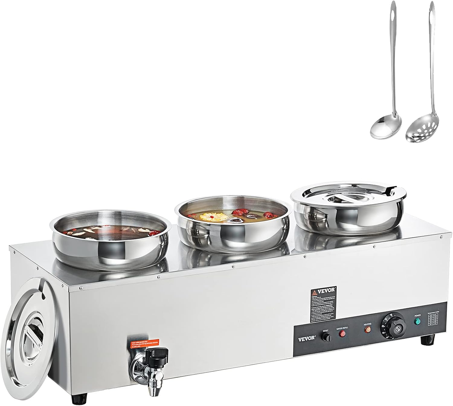 ETL Listed VEVOR Electric Soup Warmer, Three 7.4QT Stainless Steel Round Pot 86~185°F Adjustable Temp, 1200W Commercial Bain Marie with Anti-Dry Burn, Soup Station for Restaurant, Buffet, Silver