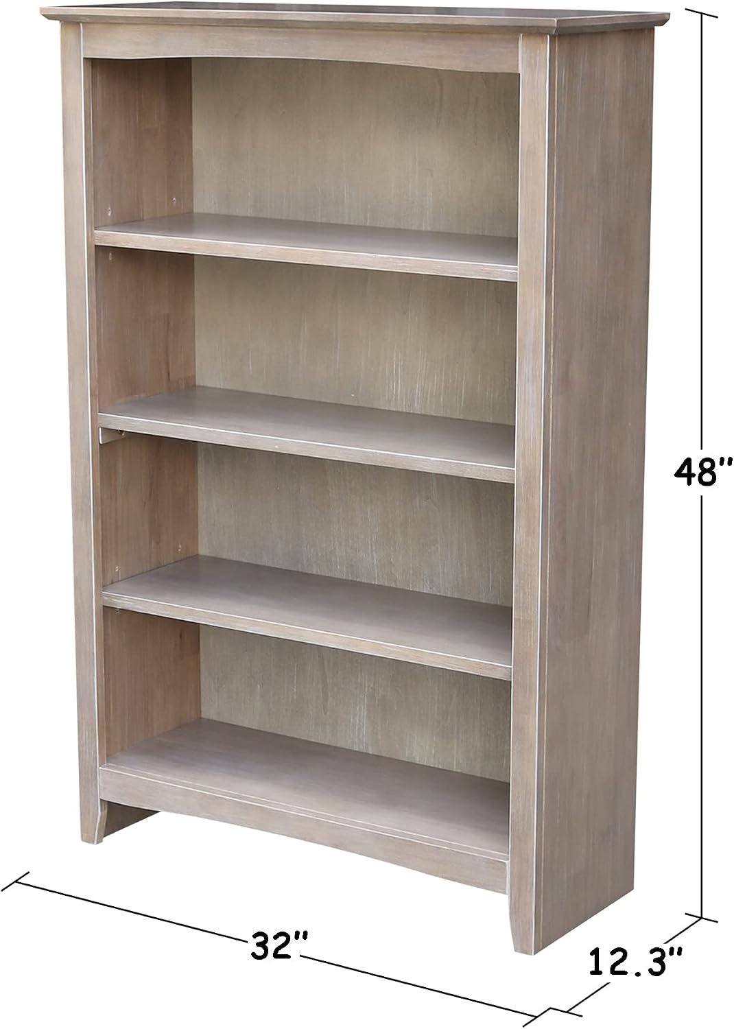 Shaker Solid Wood Bookcase, 48' High, Washed Gray Taupe