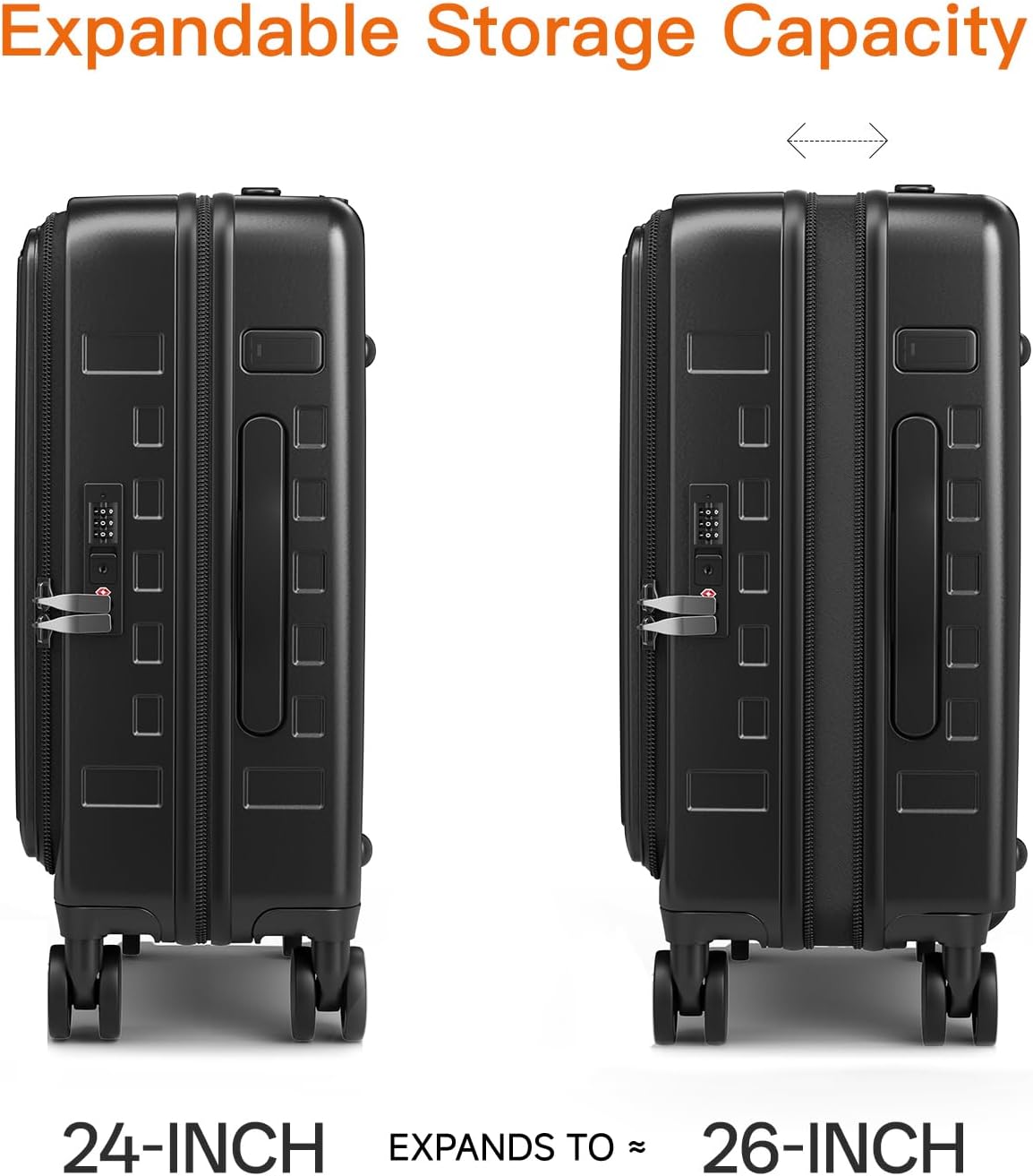 Expandable Lightweight PC Hard Shell Suitcase, 24-inch Luggage with TSA Lock, Top Opening & Cup Holder - Ideal for Business Travel Suitcase (Black, Checked-Medium 24-Inch)