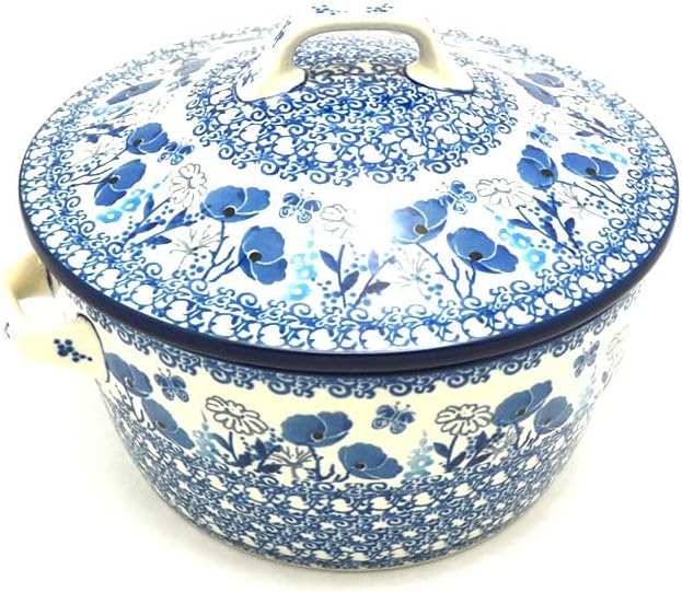 Polish Pottery Baker - Round Covered Casserole - Evening Poppies