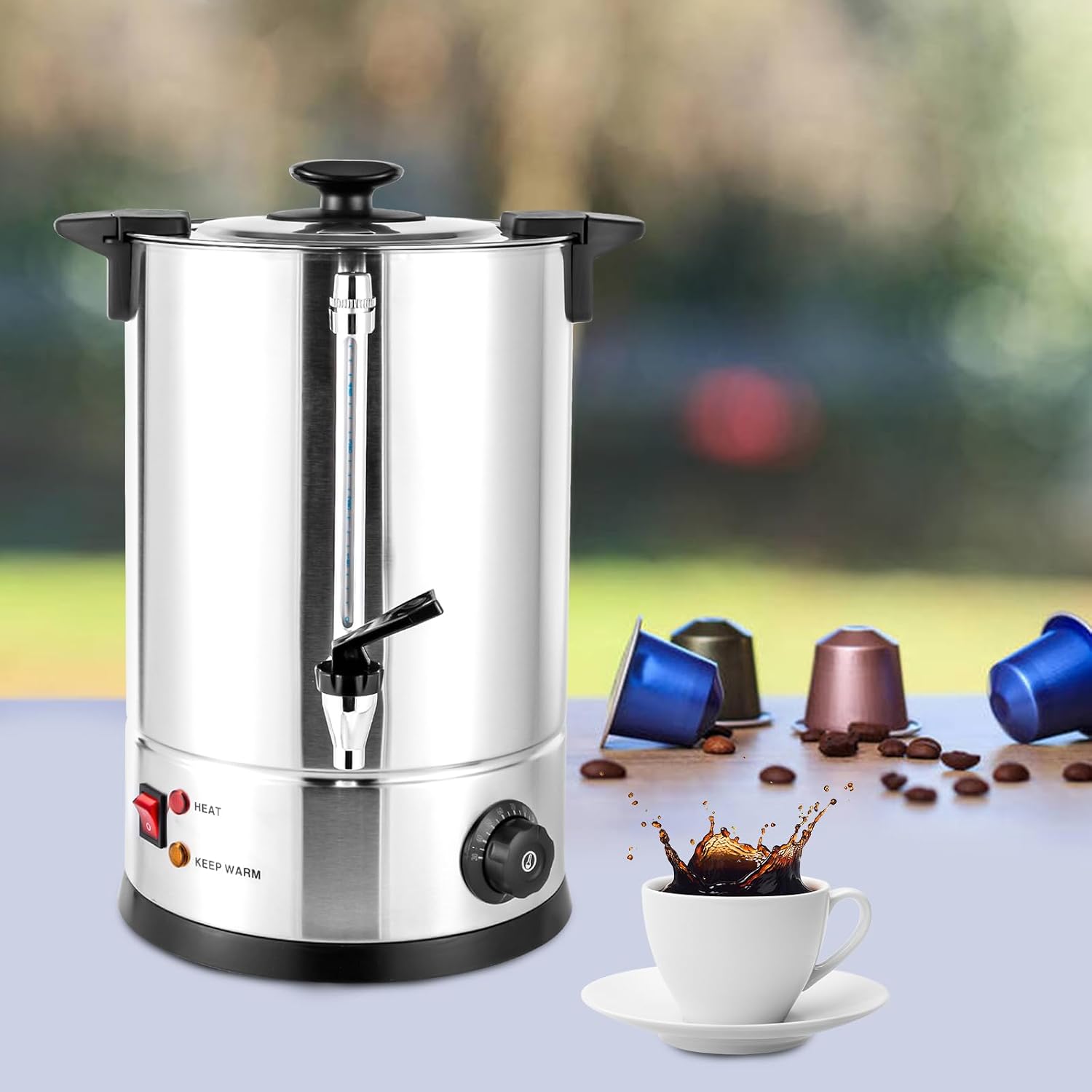 12L Commercial Coffee Maker Stainless Steel Large Coffee Urn with Percolator Electric Hot Water Dispenser for Party Office Wedding