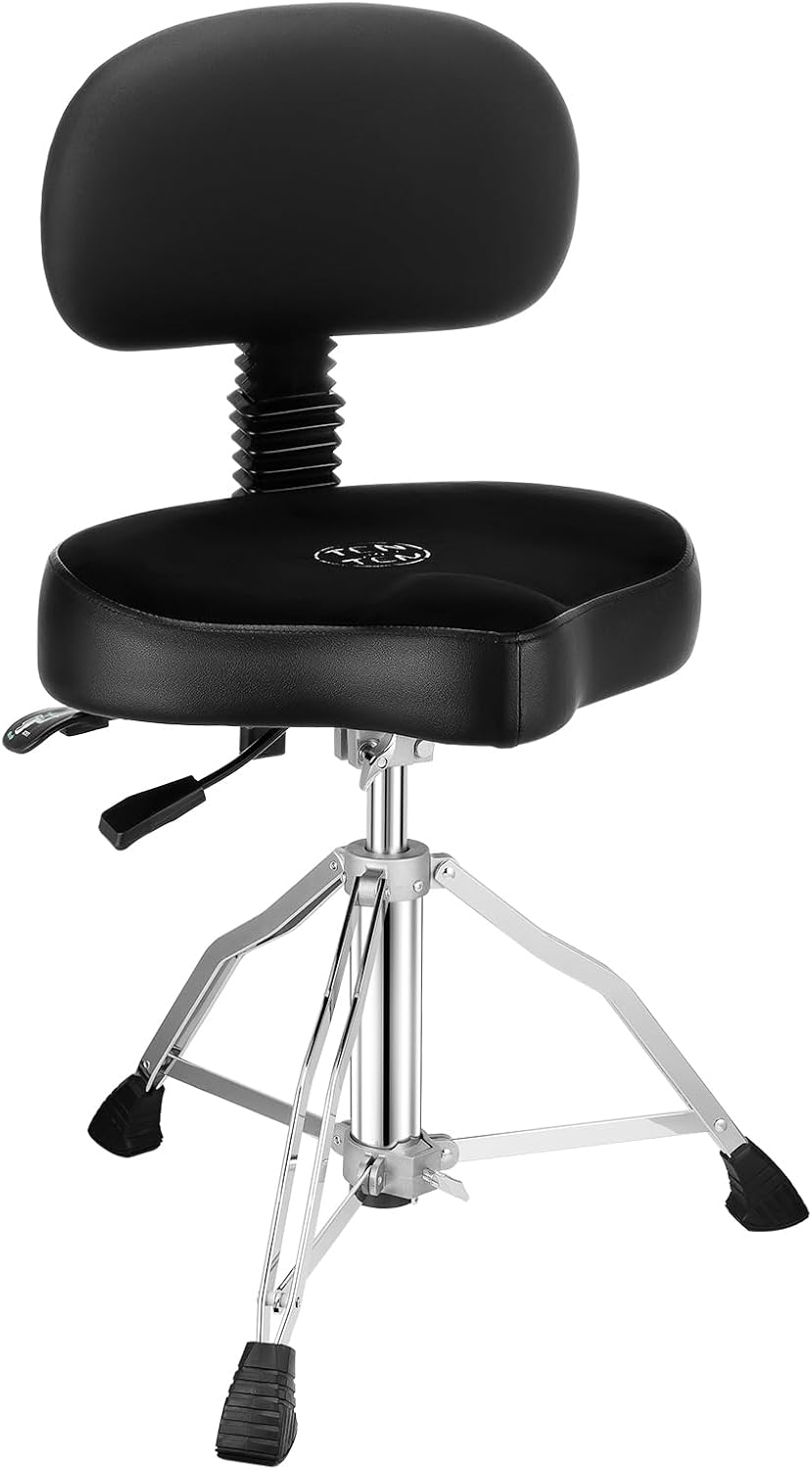 TENTOTEN Drum Throne with Backrest,Drum Stool for Adults|Hydraulic Drum Throne with 45°Angle Adjustable Back,Heavy Duty Drum Seat for Professional Drummers
