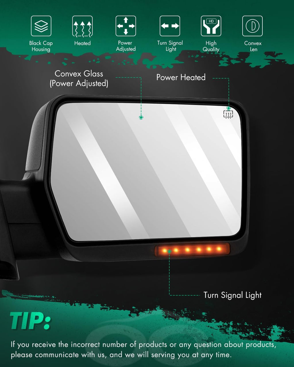 SCITOO Towing Mirrors, fit For Ford Exterior Accessories Mirrors fit 2007-2014 For Ford For F-150 Truck with Amber Turn Signal and Puddle Light Heated Power Controlling and Manual Folding (Pair)