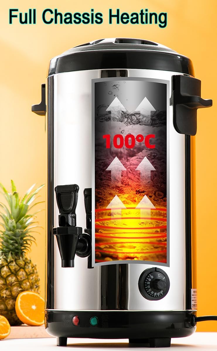 304 Stainless Steel Catering Urn, 8L/12L/16L/18L Hot Water Boiler Dispenser Heat Insulation Preservation Drink Commercial Milk Tea Dispenser Bucket for Cafe, Office, Home,8L