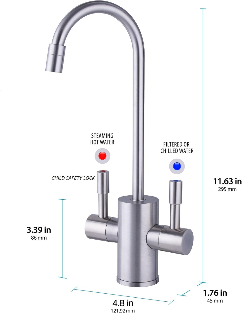 Ready Hot 41-RH-300-F560-BN Instant Hot Water Dispenser System, 2.5 Quarts, Digital Display Dual Lever Hot and Cold Water Faucet Brushed Nickel