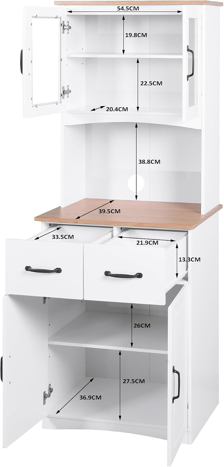 Kitchen Pantry Cabinet, 67' H Wooden Microwave Cabinet with Storage, Display Sideboard with Glass Door and Drawer, Modern Kitchen Storage Rack for Home, Office,Pantry