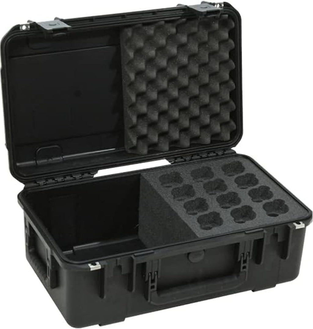 SKB iSeries Microphone Hard Case, Waterproof Polypropylene Shell with 12-Slot Foam Interior and Cable Storage for Mic System Protection