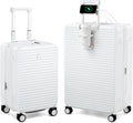 HanTrip Hard Shell Suitcases Expandable Travel Luggage Sets 2 Piece, Carry on and Check in Luggage Lightweight Suitcase Set 2 Piece with Wheels Cup Holder Charger Built in (White, 20/28)