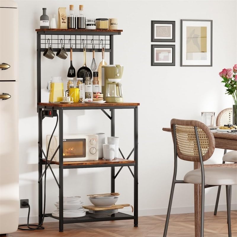 Kitchen Bakers Rack with Power Outlet 15.16' d X 21.65' w 49.6' h Brown Metal