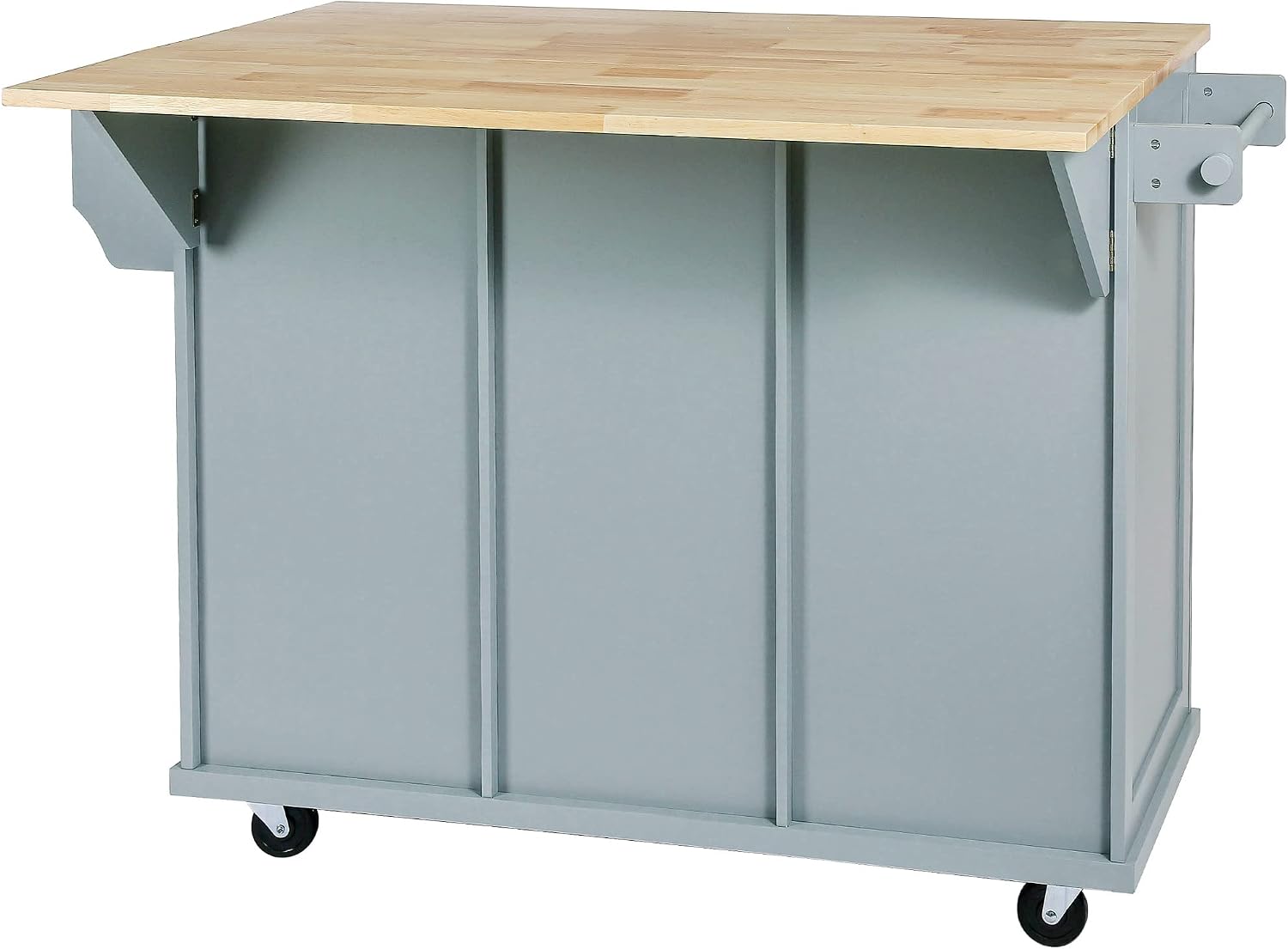 Modern Kitchen Island on 5 Wheels with Storage Cabinet and Drop-Leaf Countertop, Kitchen Cart with Cabinet Door Internal Storage Racks and 3 Drawers for Dinning Room (Grey Blue#M)