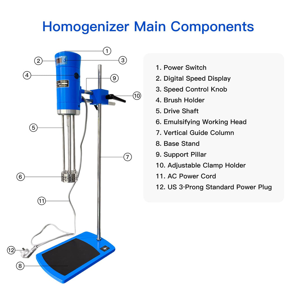 +UXI High Speed Shear Dispersing Homogenizer, 200-11000 RPM Digital Display Lab Emulsifier, 40L Capacity, 510W, Mixer Adjustable Height Stand, for Cosmetics, Food, Paints & Pharma, 110V US-Compatible
