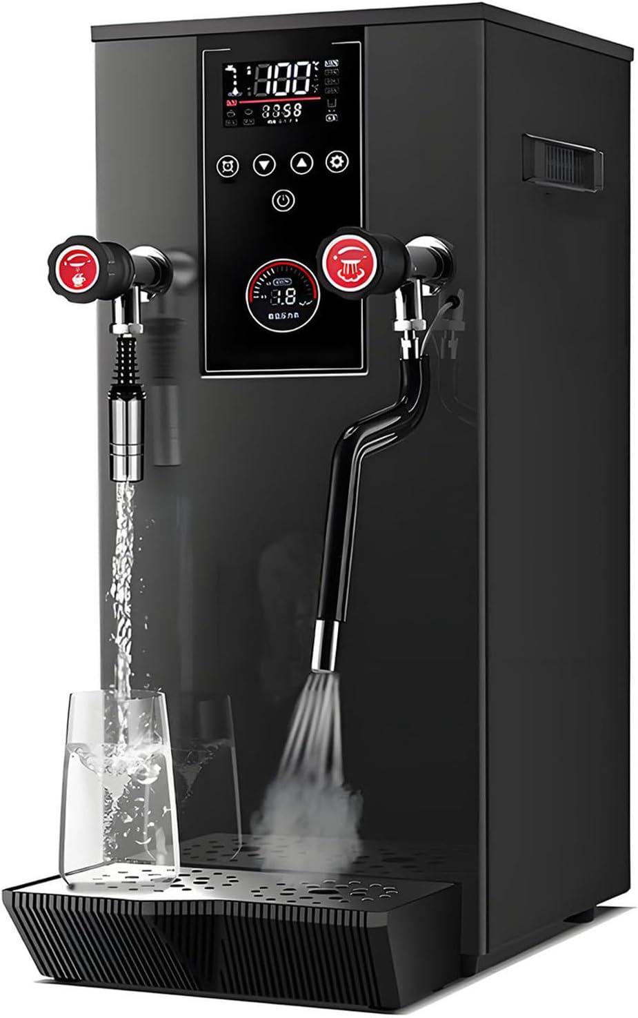 Full-Automatic Steam Boiling Frothing Machine,Commercial Multi-Purpose Electric Milk Foam Frother,Hot Water Dispenser LCD Display for Espresso Coffee Bubble Tea Black