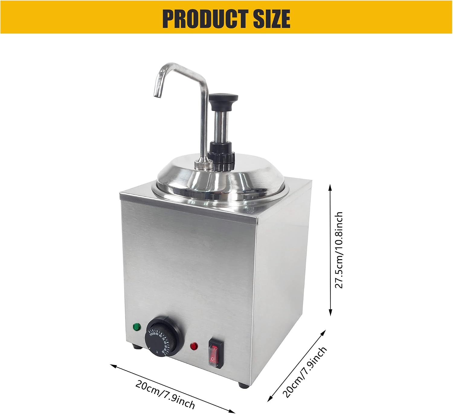 650W Electric Hot Fudge Warmer,Cheese Dispenser with Pump,2.3L Cheese Sauce Warmer Pump Dispenser,Stainless Steel Cheese Pump Dispenser for Fudge Cheese Caramel (B)