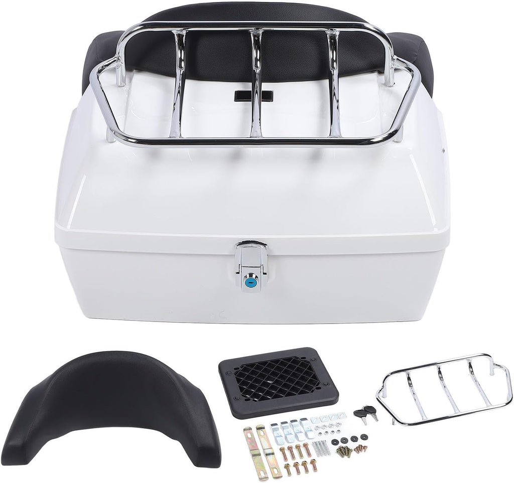 Motorcycle Rear Case 48L Universal Water Lock Backrest Cushion Trunk Tail Luggage Box Helmets Luggages (White)