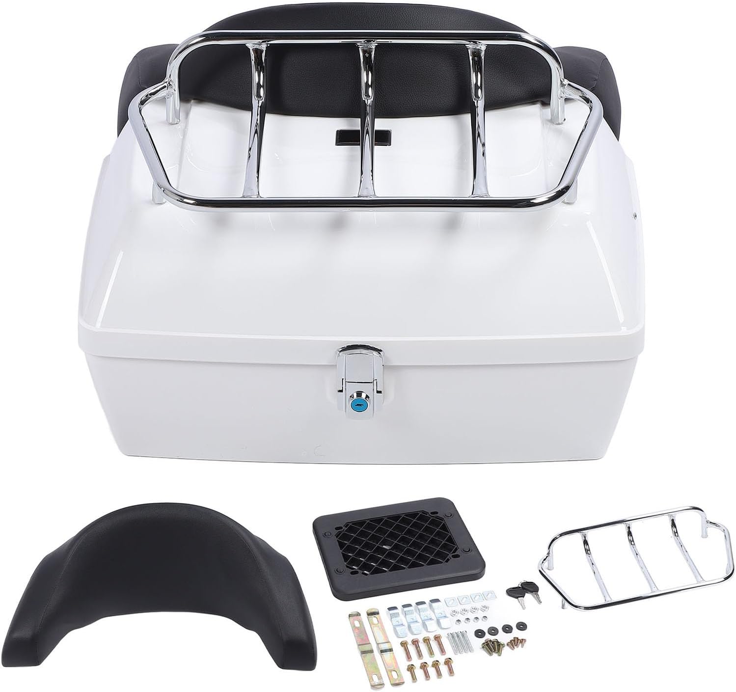 Motorcycle Rear Case 48L Universal Water Lock Backrest Cushion Trunk Tail Luggage Box Helmets Luggages (White)