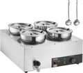 ETL Listed VEVOR Electric Soup Warmer, Four 7.4QT Stainless Steel Round Pot 86~185°F Adjustable Temp, 1500W Commercial Bain Marie with Anti-Dry Burn, Soup Station for Restaurant, Buffet, Silver
