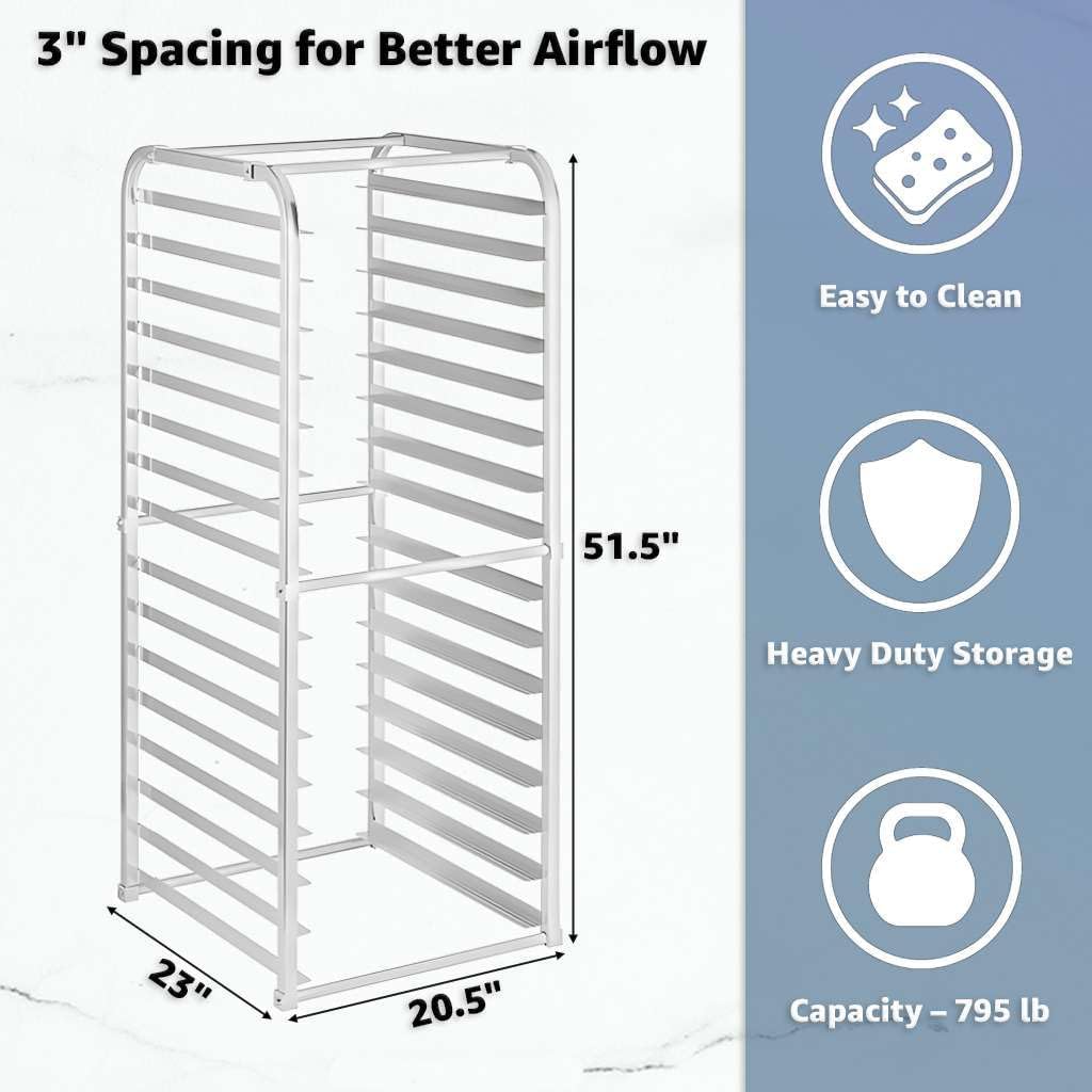 16 Pan Commercial Aluminum Sheet Pan Rack – Bun Pan Cooling Rack for Bakery and Catering NSF