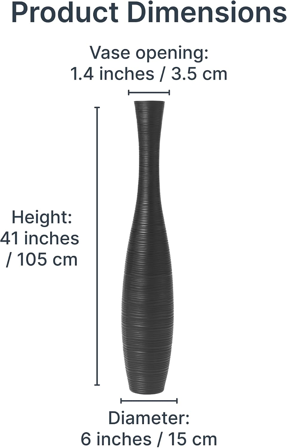 Leewadee Large Black Home Decor Floor Vase - Wooden 41 inch Tall Farmhouse Decor Flower Holder for Fake Plant and Pampas Grass