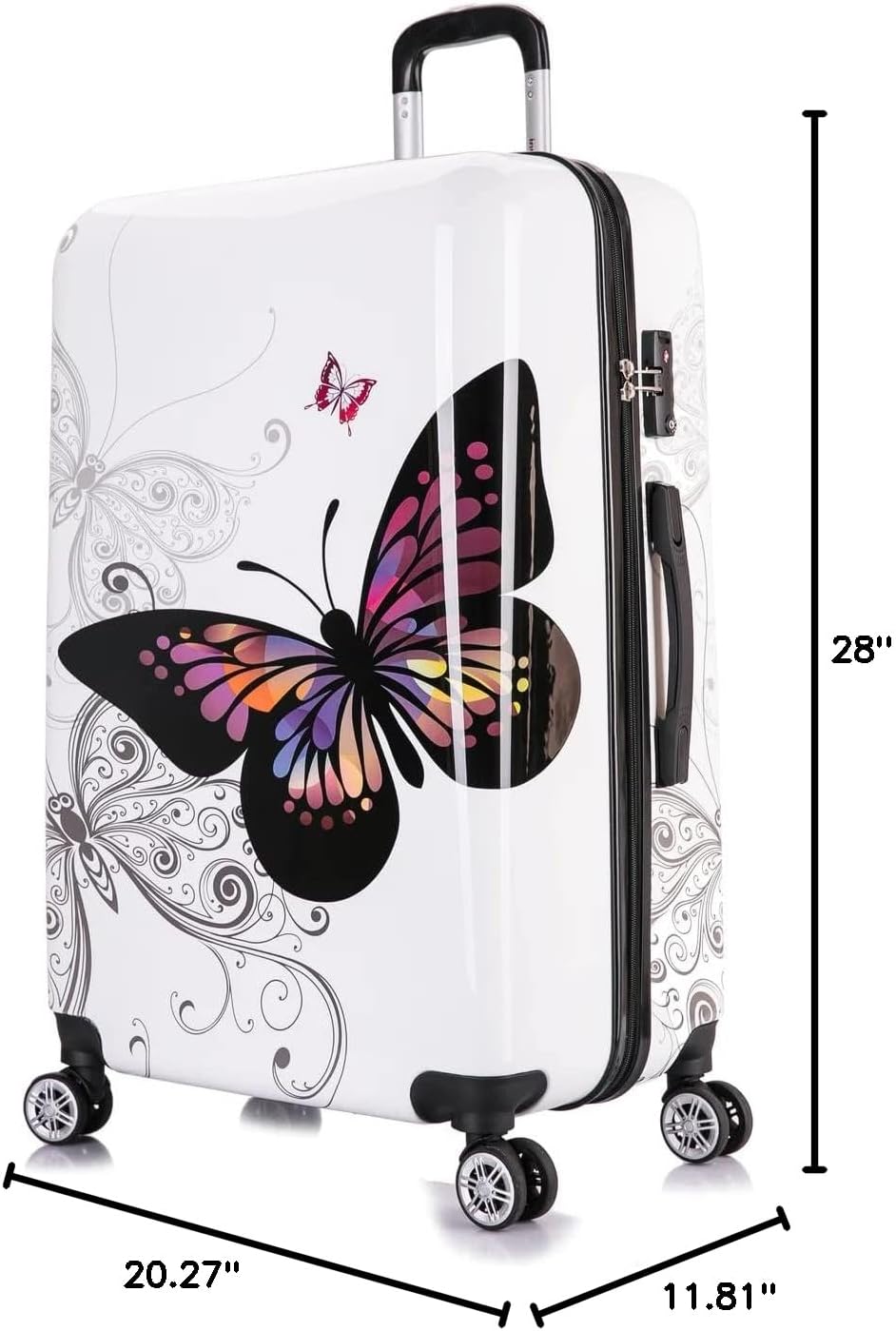 InUSA Butterfly Print Luggage with Spinner Wheels | Durable Lightweight Hardside Suitcase | Travel Bag with Handle and Trolley | (20in, 24in, 28in) 3 Piece Set