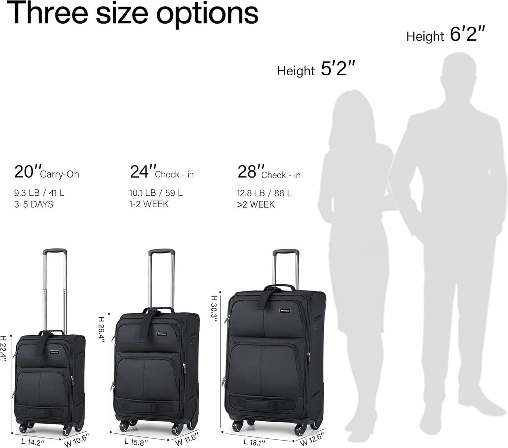 Hanke Luggage Sets 2 Piece Softside Expandable Luggage With Spinner Wheels TSA Lock,Travel Luggage Rolling Suitcase Checked Luggage Black(20/28)