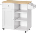 HOOBRO Kitchen Island, Storage Cabinet with Drawer, Kitchen Cart with Spice and Towel Rack, Saving Space, Easy Assembly, for Living Room, White and Natural WN12ZD01