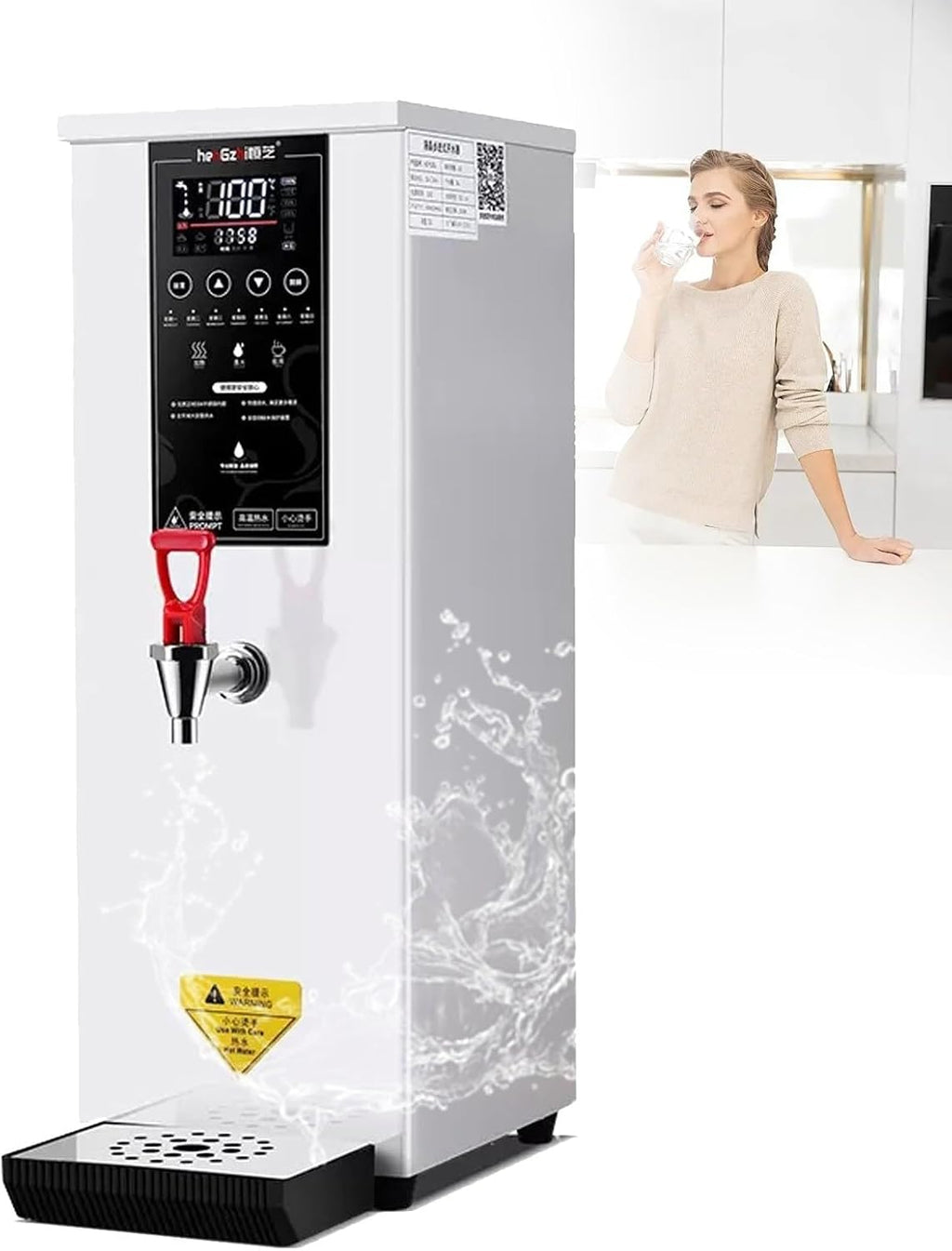2500W Professional Commercial Electric Hot Water Dispenser with LCD Touchscreen,Safe To Drink (White 220V)