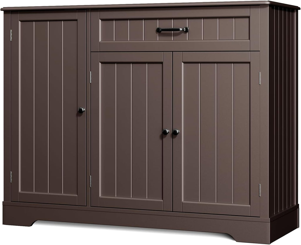 Gizoon Kitchen Coffee Bar Cabinet with Storage Kitchen Sideboard Buffet Cabinet with Drawers, Short Pantry with Door and Shelves for Bathroom and Living Room, Dark Brown, Painted