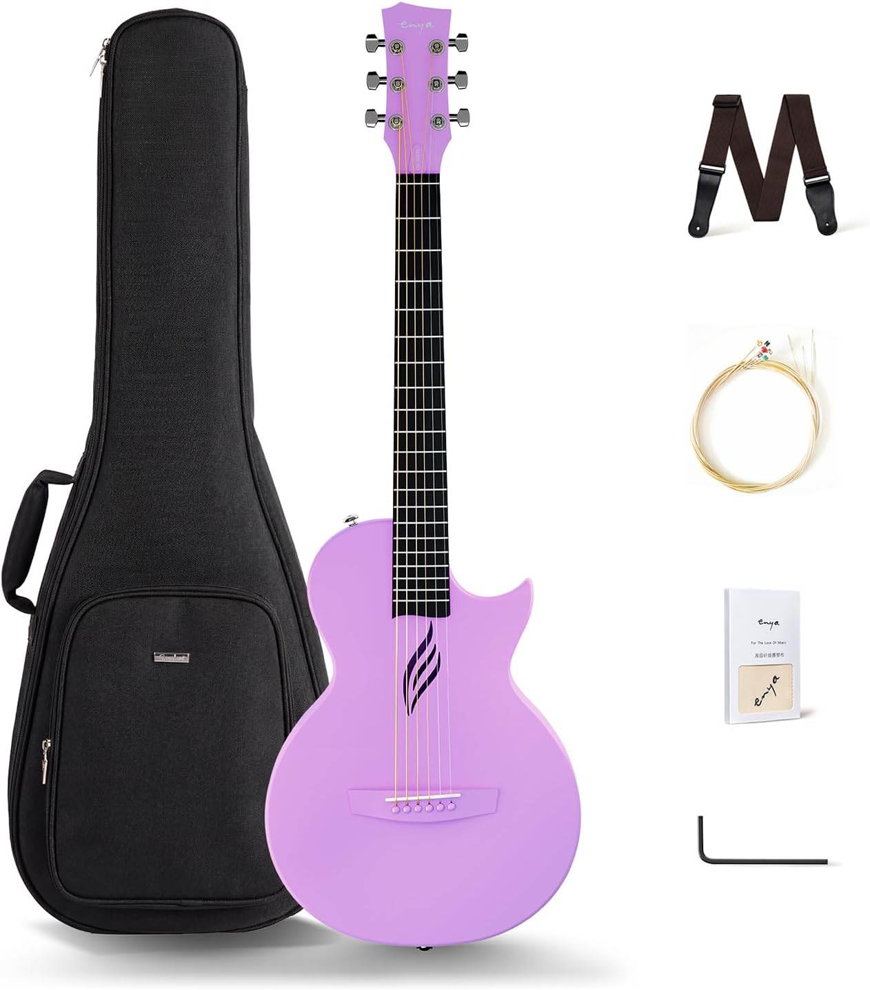 Enya Nova Go Carbon Fiber Travel Acoustic Guitar | 1/2 Size Lightweight Moisture-Proof Guitara | Adult & Beginner Portable Guitar with Gig Bag & Accessories (Purple)
