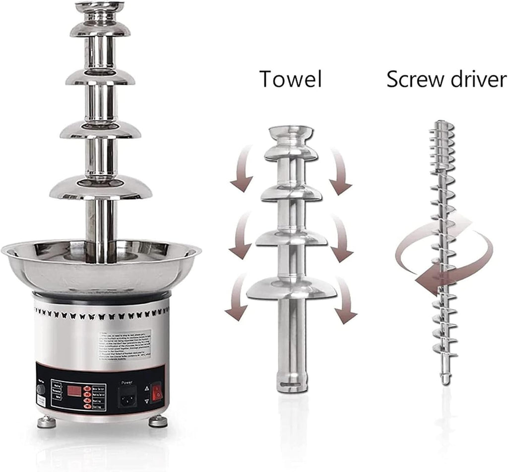 Chocolate Fountains,4/5/6Tiers Electric Chocolate Fountain Stainless Steel Fondue Waterfall Melting Machine with Temperature Control for Party Restaurant Wedding Buffet Equipment ( Color : 4Tier )