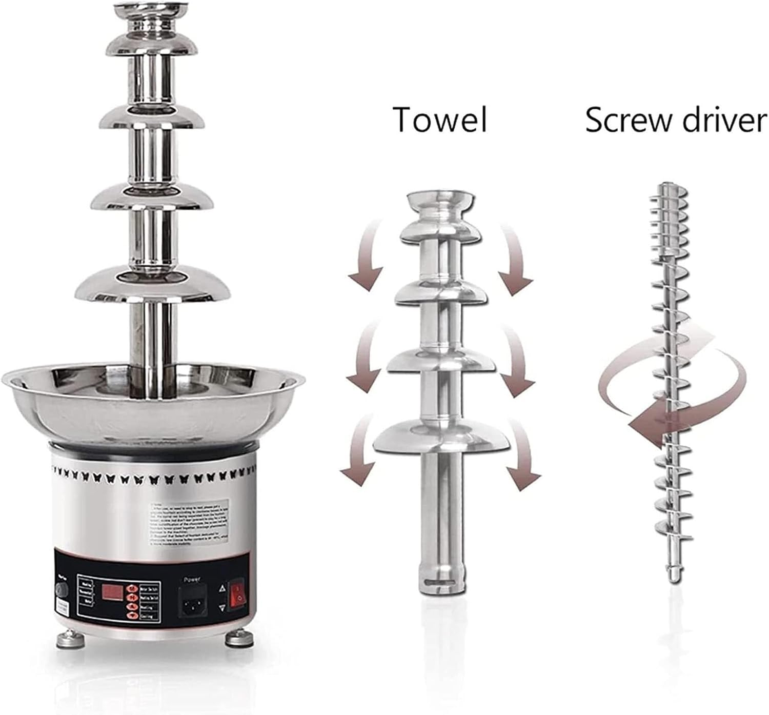 Chocolate Fountains,4/5/6Tiers Electric Chocolate Fountain Stainless Steel Fondue Waterfall Melting Machine with Temperature Control for Party Restaurant Wedding Buffet Equipment ( Color : 6Tier )