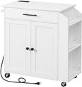 HOOBRO Kitchen Island with Power Outlet, Kitchen Storage Island with Spice Rack and Drawer, Rolling Kitchen Cart on Wheels, for Home, Kitchen and Dining Room, White WT82UZD01G1