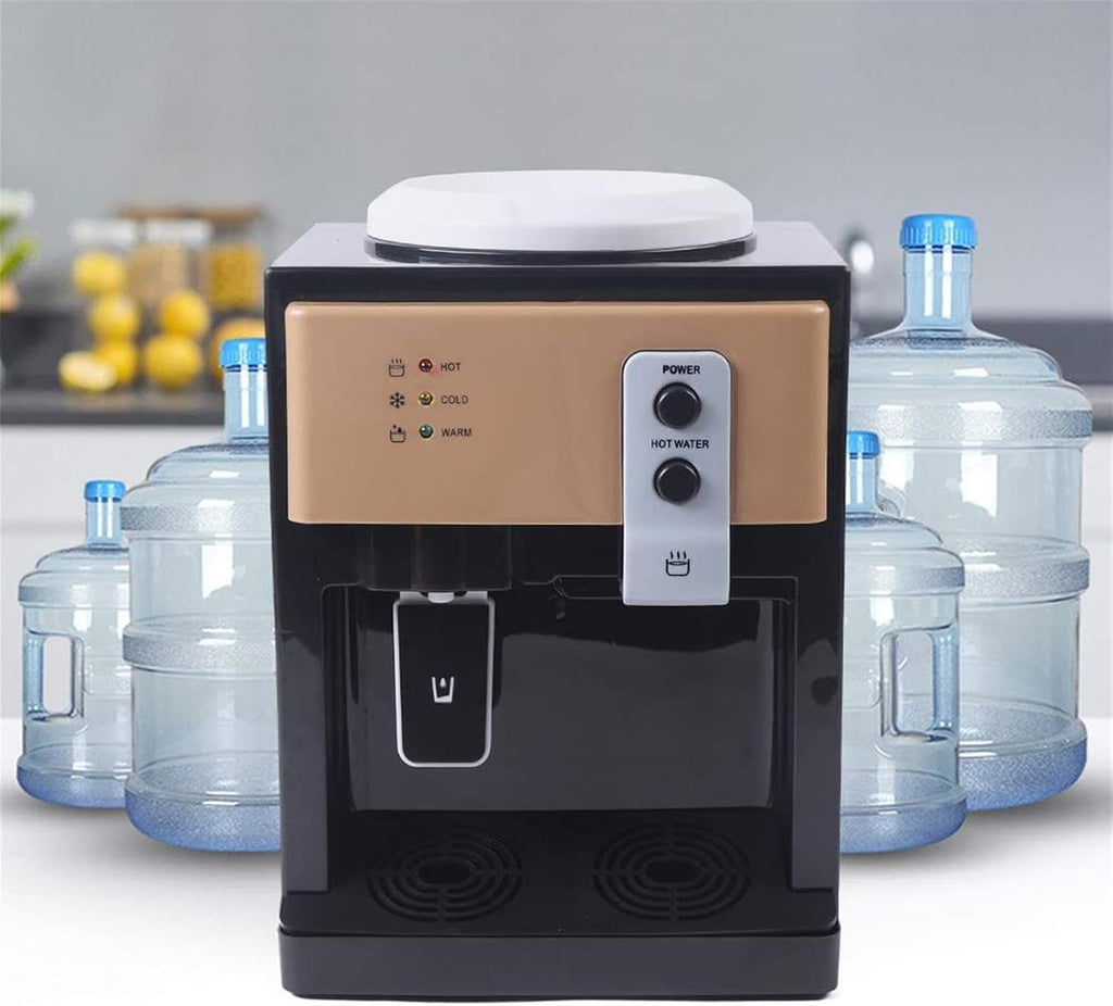 550W Electric Desktop Water Dispenser for 3 to 5 Gallon,Countertop Water Cooler Dispenser with Hot Cold and Room Temperature Water,Brown,No Refrigeration (Brown No Refrigeration)