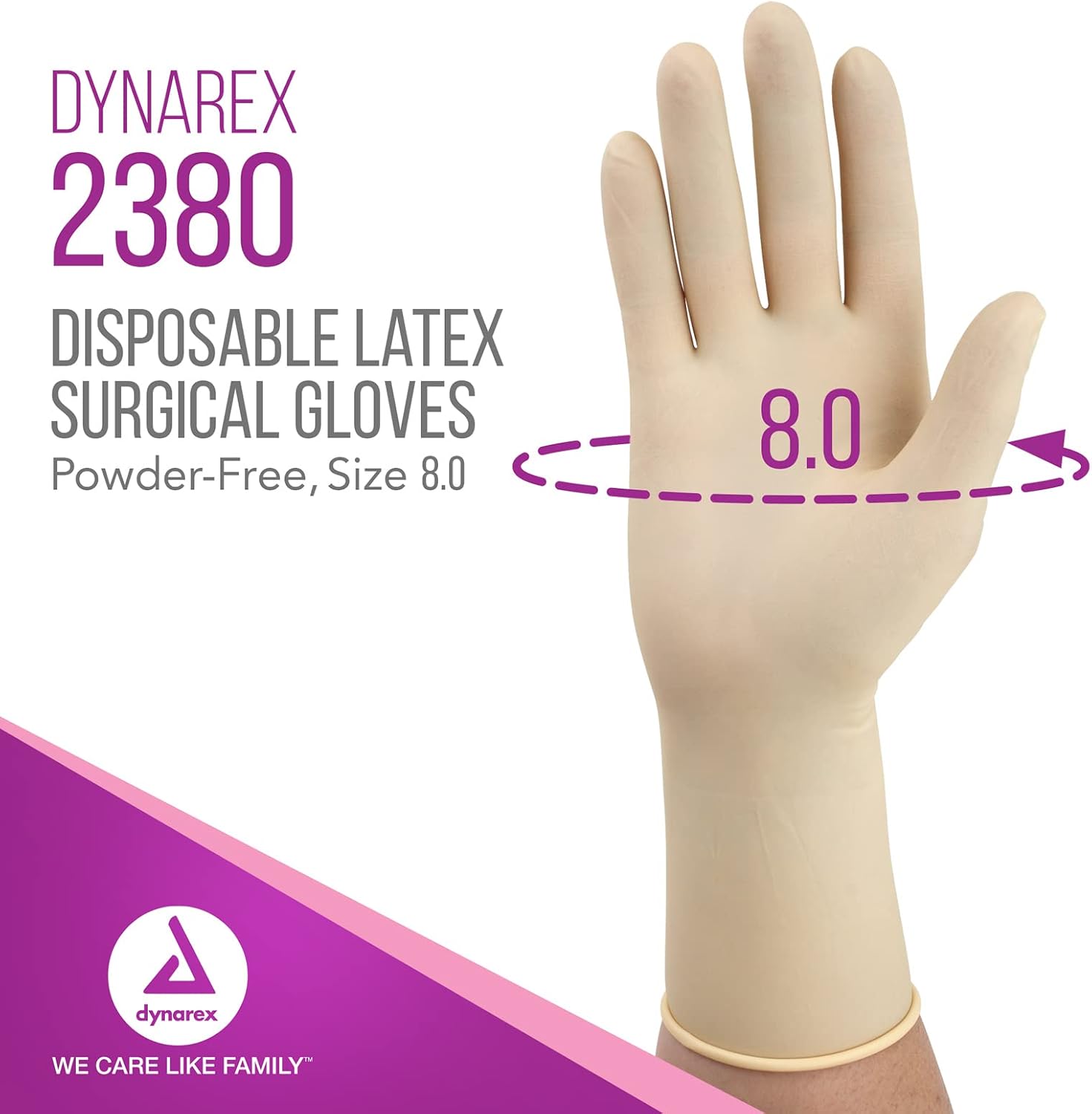 Dynarex Sterile Disposable Latex Surgical Gloves, Powder-Free, Sterilely Packaged in Pairs, Professional Medical Use, Bisque, Size 8.0, 1 Case of 200 Pairs (Packaging May Vary)