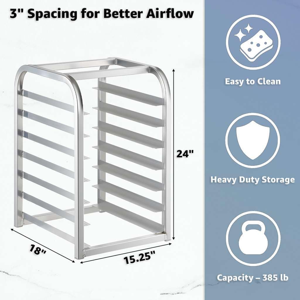 7 Pan Half Size Aluminum Baking Rack – Commercial Kitchen Bun Pan Rack for Cooling NSF