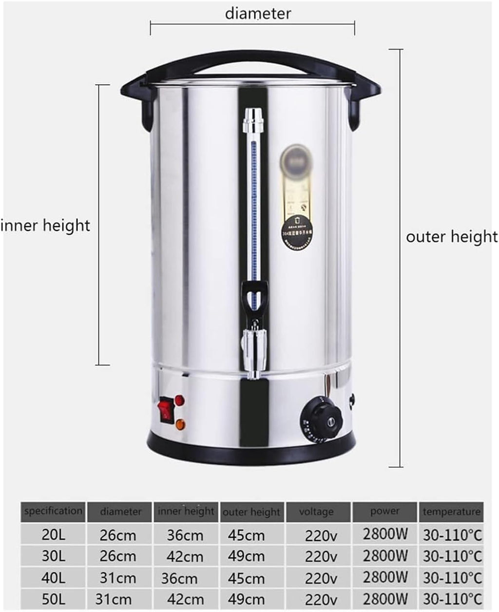 40L Commercial Hot Water Urn with Tap - Electric Stainless Steel Beverage Dispenser for Coffee, Tea, Milk | Insulated, Drip-Free Spout for Parties, Catering, Events
