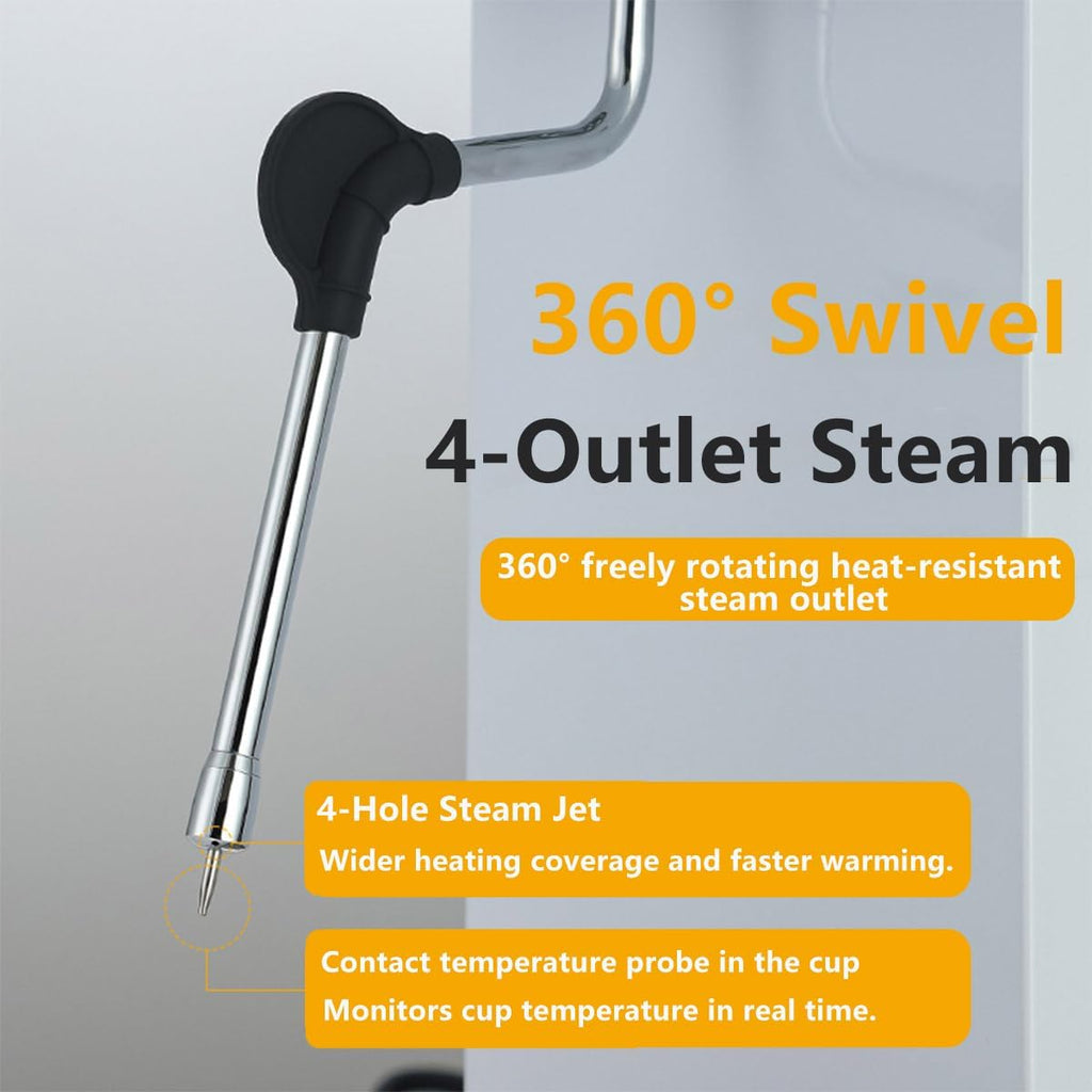 Automatic Milk Frother and Steamer, 2500W Electric Milk Frother and Steamer, Steam Boiling Hot Water Dispenser, 5-Temp Presets, Single 360° Steam Wands, 6l Stainless Steel Tank, LED Display