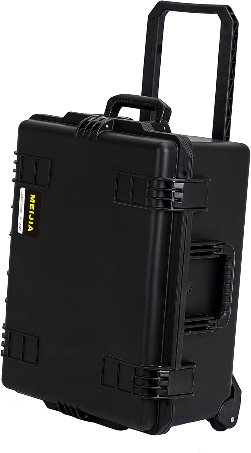 MEIJIA Portable All Weather Premium Rolling Wheels Waterproof Hard Compact Camera Case with Customizable Fit Foam,Pull Handle, 24.6'X19.7'X11.7',Black