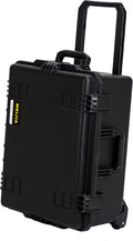 MEIJIA Portable All Weather Premium Rolling Wheels Waterproof Hard Compact Camera Case with Customizable Fit Foam,Pull Handle, 24.6'X19.7'X11.7',Black