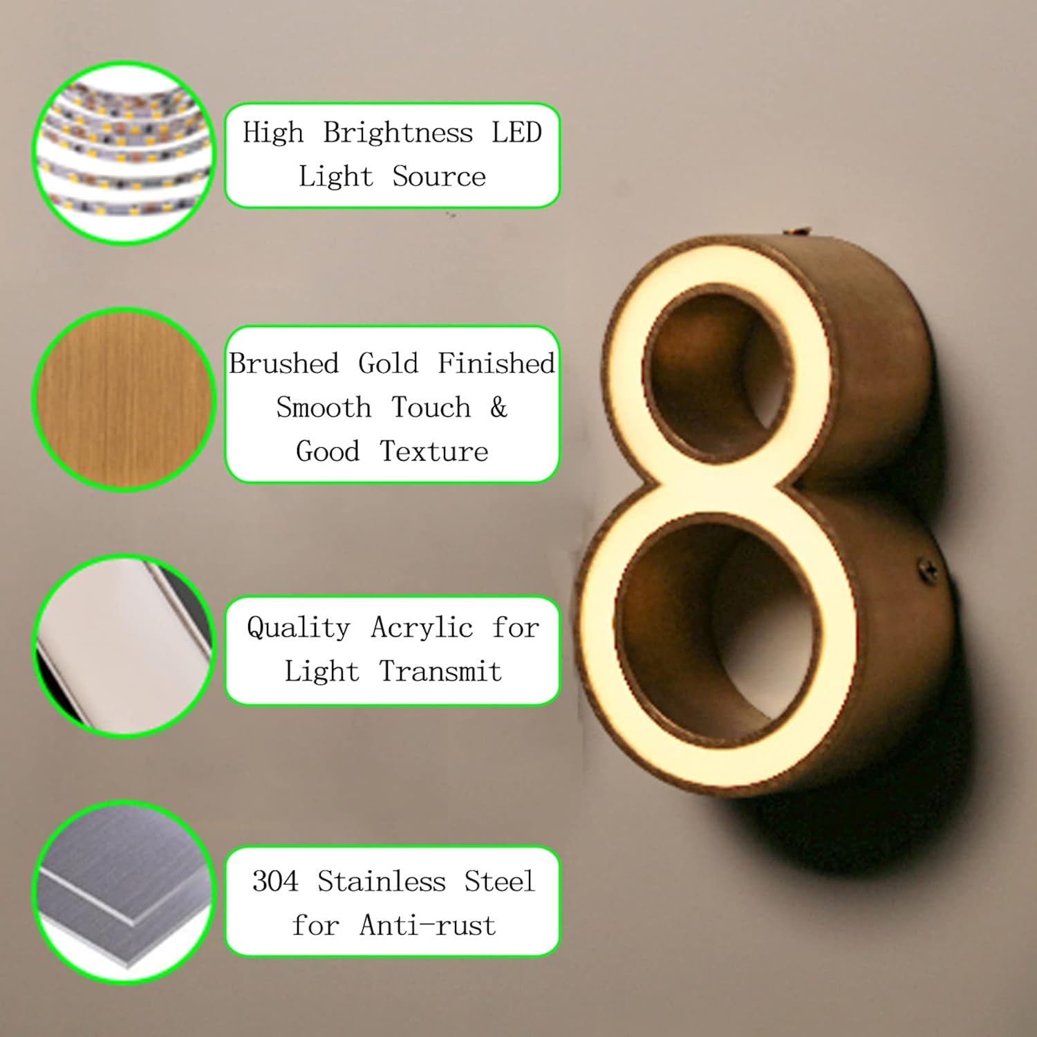 16' Modern Illuminated LED Address Signs For House, Backlit Floating LED House Number For Outside, Waterproof Light Up House Address Numbers,K