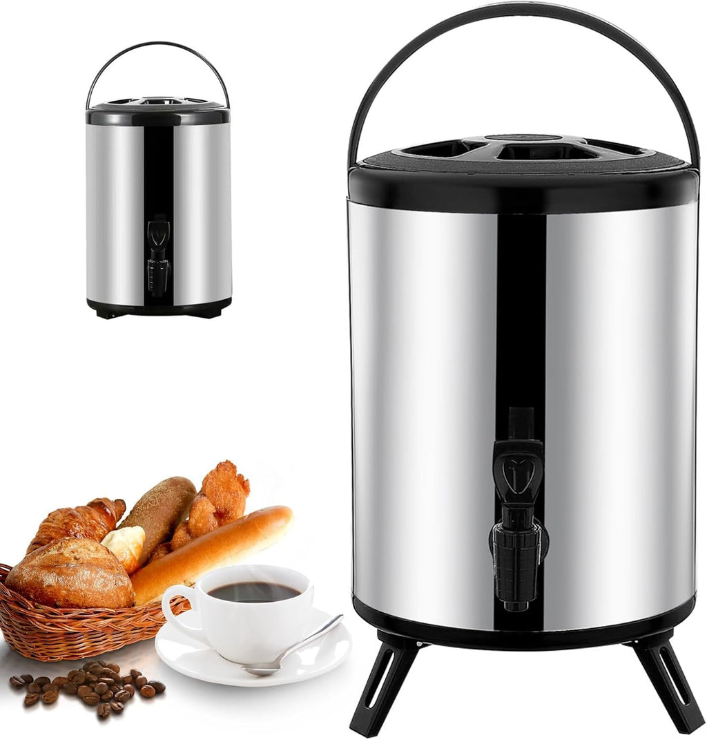 Hot and Cold Water Dispenser with Faucet Portable Insulated Beverage Kettle 8L-12L Large Capacity Stainless Steel Tea Coffee Dispenser Water Bottle (A 10L)
