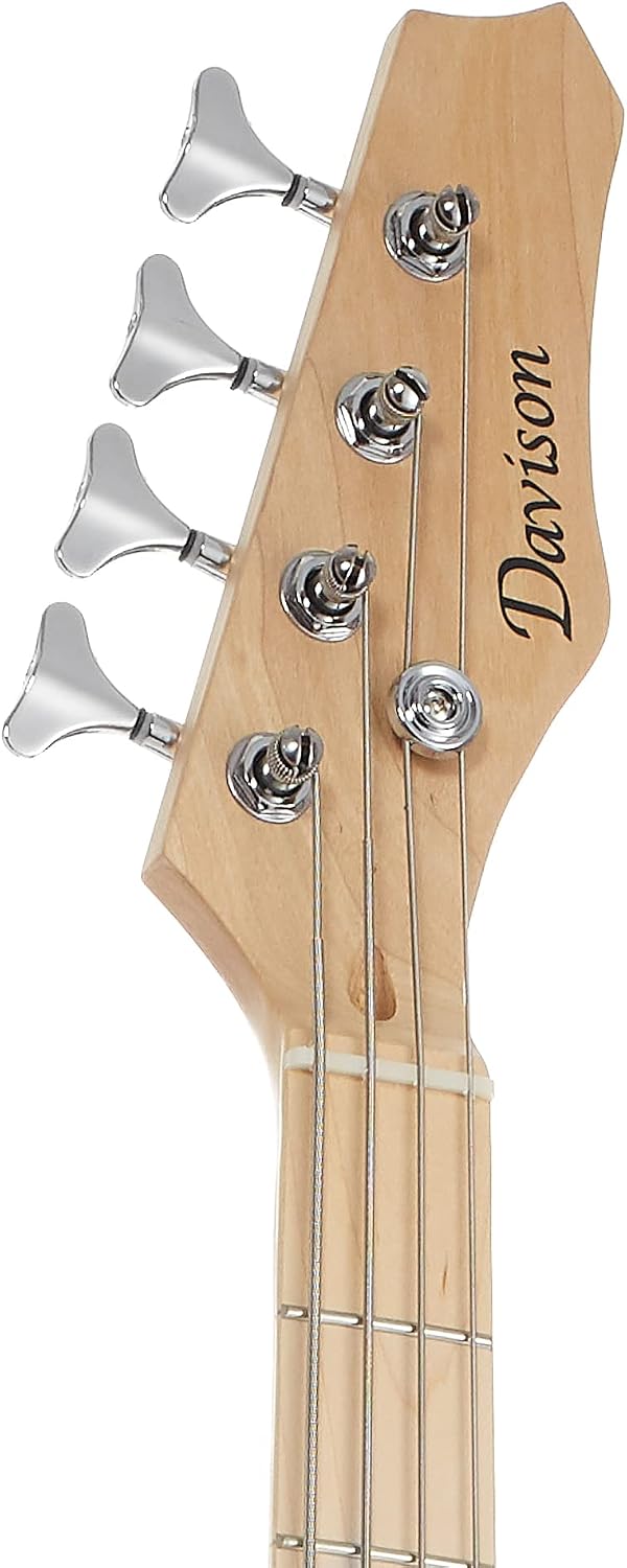 Davison Guitars Full Size Electric Bass Guitar with 15-Watt Amp, Sunburst - 4 String Right Handed Beginner Kit with Gig Bag and Accessories