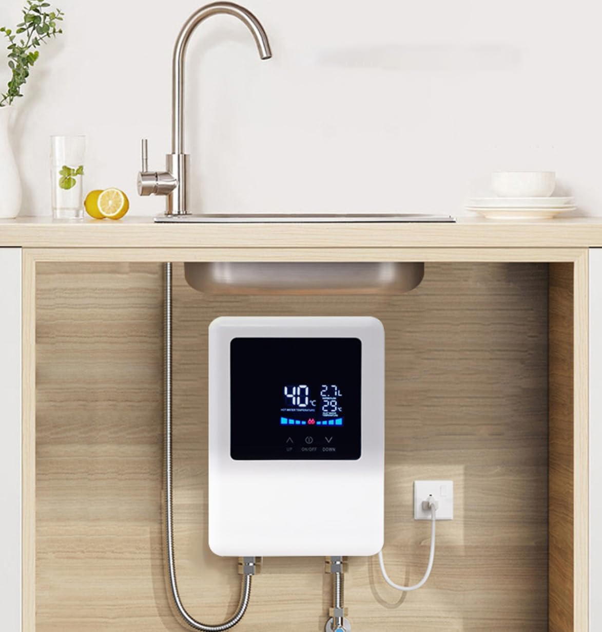 Electric Instant Hot Water Heater Shower Electric Tankless Shower Hot Water Faucet Kitchen Bathroom Instantaneous Water Heater Tap Hose Bracket for Bathroom